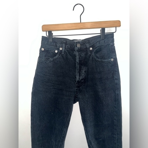 AGOLDE Jamie High Rise Classic Raw Hem Button Fly Black Jeans Size 24 - Picture 4 of 16